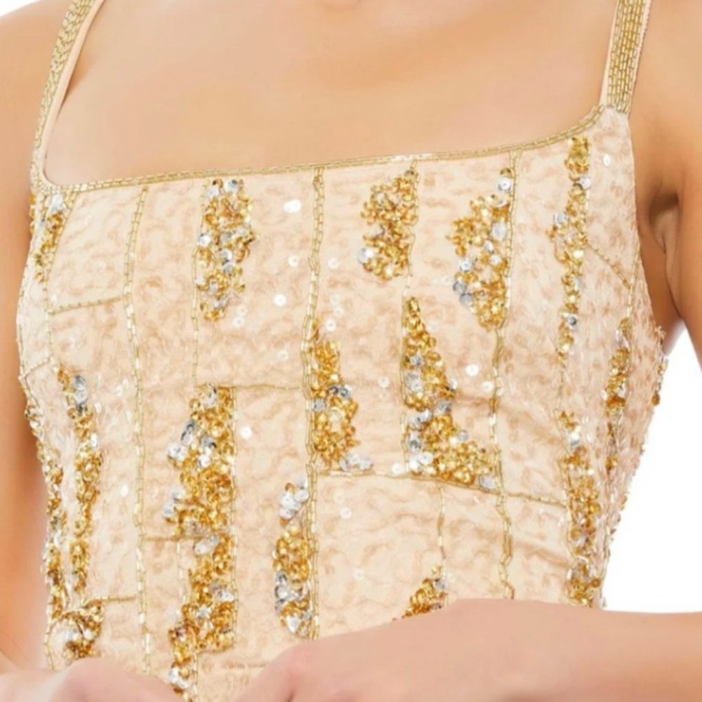 Mac Duggal Nude/Gold Sequin Embellished Midi Dress Size 0 NWOT #10770 - Picture 3 of 12